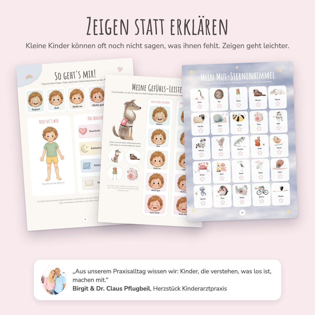 „So geht’s mir“-Seite, Gefühlsleiste und Mut-Sternenhimmel zum Ausmalen
