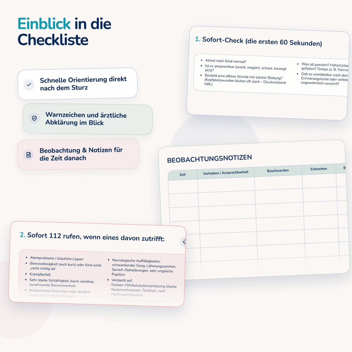 Einblick in die LivaKids Checkliste Sturz bei Kindern